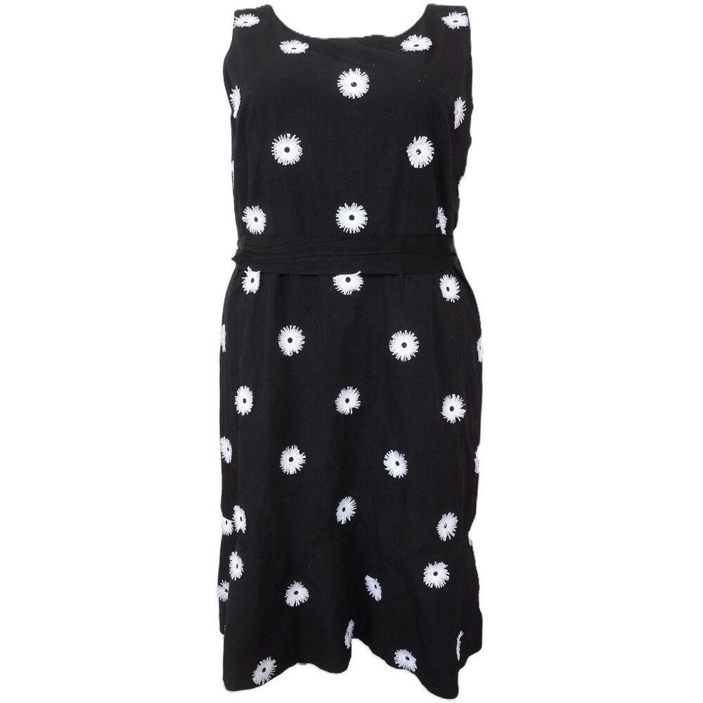 Talbots PLUS Size 16 Black w/ White Embroidered 3D Flowers Sheath Knee Dress